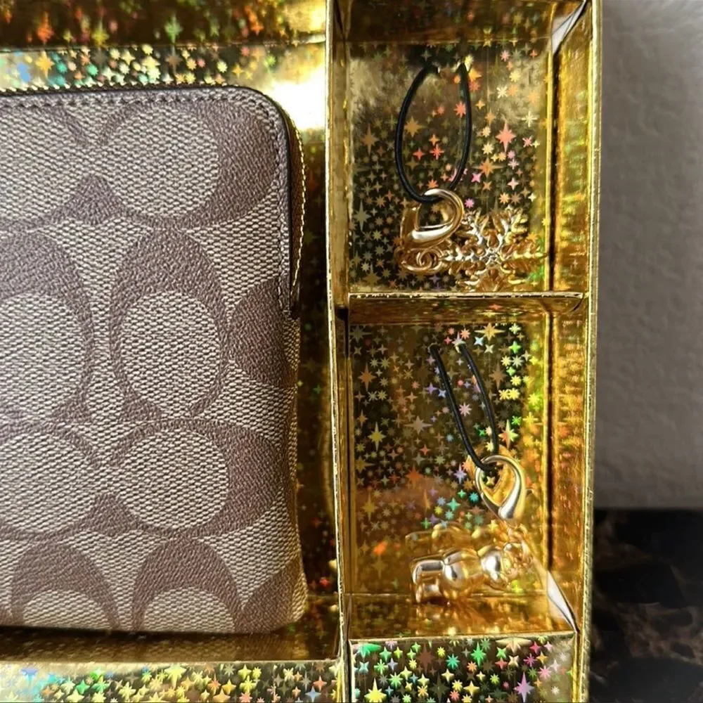 Coach Signature Large Wristlet with Charms in a Gift Box